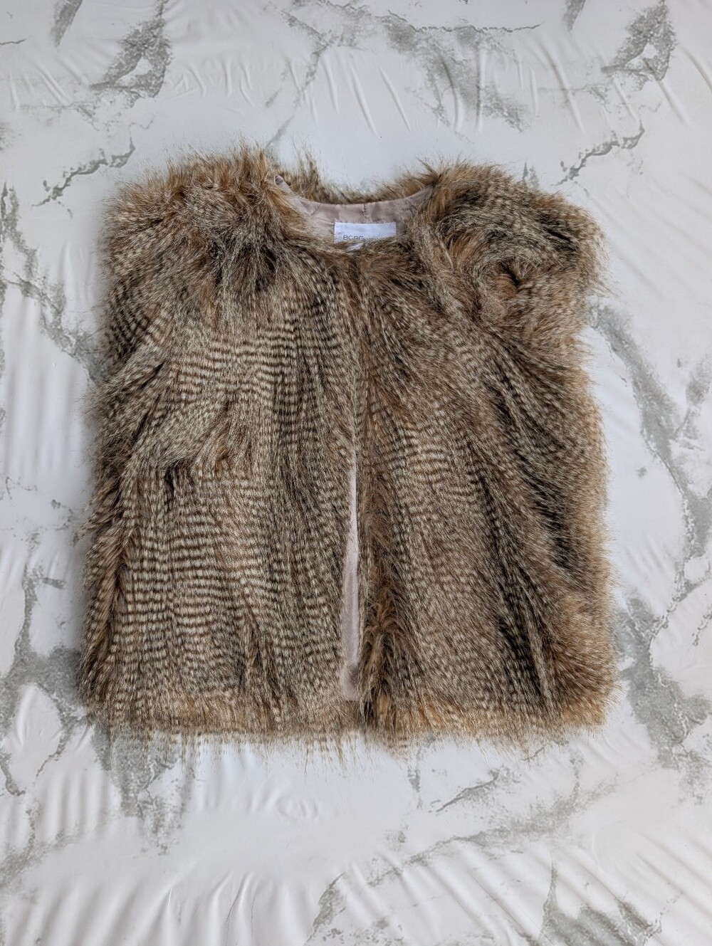 BCBGeneration Faux Fur Tan Chia Outer Shell Vest Womens Medium Large NWT